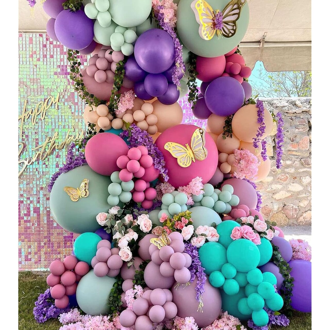 Pastel Purple Pink Balloons Lavender Teal Balloon Garland Metallic Lilac Blue Balloons Different Size Green and Orange Balloon Arch Kit For Encanto Birthday Butterfly Baby Shower Princess Party Supply